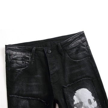 SPODNIE Męskie Streetwear modne jeansowe czaszki c