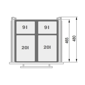 Контейнер для мусора SEGREGO, сортировщик для ящика 60см, 2x20л+2x9л