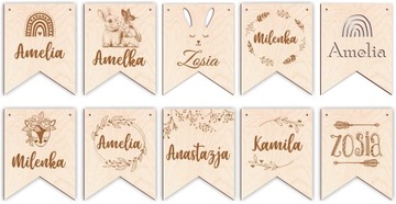 Деревянный вымпел с именной гирляндой ТАБЛИЧКА имя дня рождения один год