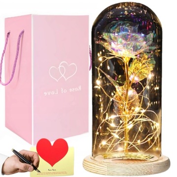DZIEŃ KOBIET PREZENT WIECZNA RÓŻA W SZKLE ŚWIECĄCA LED FLOWER BOX KWIATY