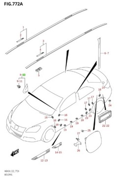 SUZUKI KIZASHI 10-14 - ZÁSLEPKA TROJŮHELNÁ DVEŘE LEVÝ