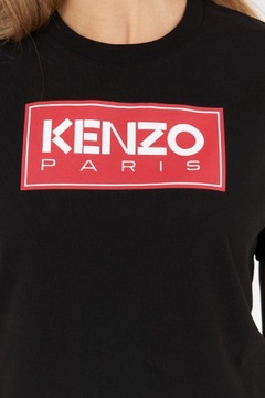 KENZO - Czarny t-shirt damski z czerwonym logo L