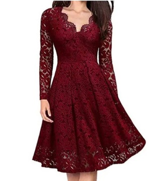 Women Lace Tunic Party Dress Spring Autumn Sexy V