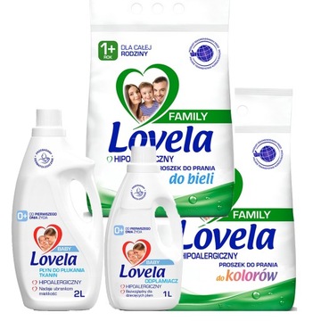LOVELA FAMILY Proszek do prania Odplamiacz Płyn do płukania ZESTAW