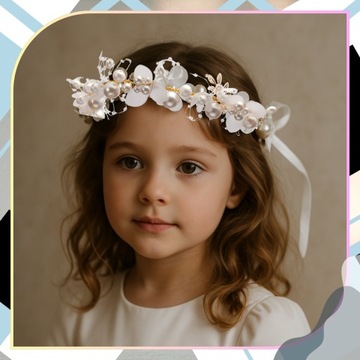 Biały Wianek Opaska do Włosów Na Głowę Stroik OZDOBA Dla Dziecka Boho