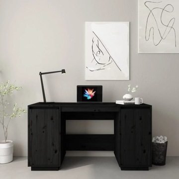 Biurko, czarne, 140x50x75 cm, lite drewno sosnowe