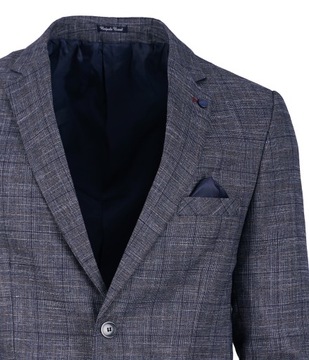 MARYNARKA MĘSKA W KRATĘ WIZYTOWA CASUAL ELEGANCKA GRANATOWA TURECKA SLIM 48
