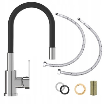 Смеситель для кухни STANDING, гибкий излив, черный хром GRADO