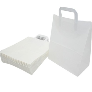 TORBA TOREBKA PAPIEROWA BIAŁA KLOCKOWA KRAFT Z UCHEM 260x140x320 25 SZTUK
