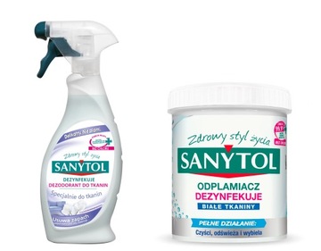 SANYTOL ZESTAW SPRAY DO TKANIN + ODPLAMIACZ BIAŁE