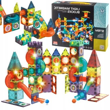 МАГНИТНЫЕ БЛОКИ СВЕТЯЩИЕСЯ ШАРОВЫЕ ДОРОЖКИ Строительная дорожка для шариков 110 шт.