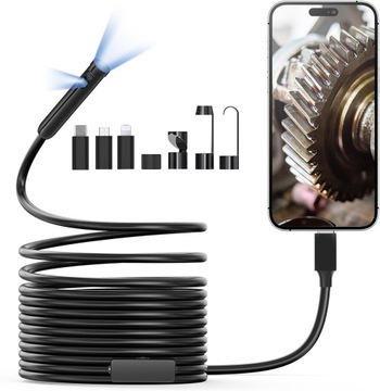 ЭНДОСКОП DUO ИНСПЕКЦИОННАЯ КАМЕРА ДЛЯ МАСТЕРСКОЙ ANDROID iOS 5 м 1080P HD 9 светодиодов