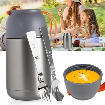 ТЕРМОС УЖИН 630 мл ДЛЯ СУПОВ ОБЕДОВ ТЕРМОКОНТЕЙНЕР + ЛОЖКА