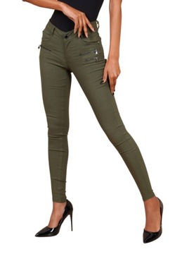 W752 KHAKI SPODNIE BIODRÓWKI DOPASOWANE JEANS damskie elastyczne 38 M