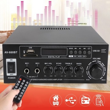 МОЩНЫЙ HIFI-УСИЛИТЕЛЬ ОБЪЕМНОГО ОБЪЕМА ДЛЯ ДОМАШНЕГО КИАТАРА BT 5.0 FM С ПУЛЬТОМ ПУЛЬТА AV-660BT