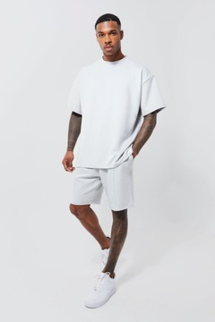 Boohoo MAN szary męski Oversize T-shirt i spodenki XS