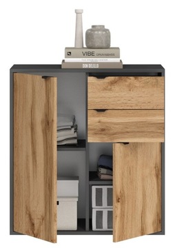 КОМОД ДУБ АНТРАЦИТ WOTAN С ДВУМЯ ДВЕРЯМИ И ДВУМЯ ЯЩИКАМИ LUNA