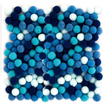 POMPONY POLIESTROWE kulki 1cm mix niebieski 120szt