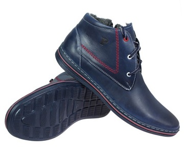 POLBUT КОЖАНЫЕ ЗИМНИЕ ТУФЛИ 339S СИНИЕ 42
