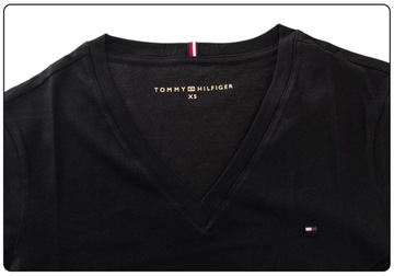 TOMMY HILFIGER KOSZULKA T-SHIRT V-NECK BLACK r. XS