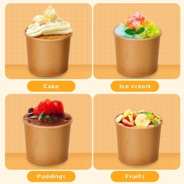 KUBKI PAPIEROWE KRAFT EKO BIODEGRADOWALNE 320ML50SZT DESERY