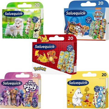 ZESTAW PLASTRÓW DLA DZIECI SALVEQUICK PIKACHU PSI PATROL MUMINKI 100SZT!