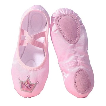 Kids Embroidery Crown Pattern Practice Ballet Shoes Girls Cute Soft Satin Y