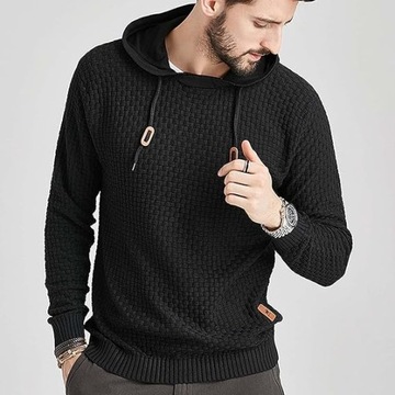 Sweter męski z kapturem długi rękaw Elegancka bluza sportowa czarny XXL