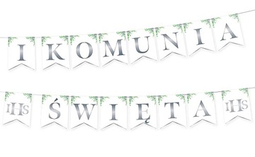 BANER GIRLANDA PIERWSZA KOMUNIA ŚWIĘTA-240CM srebrny zielony