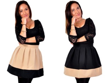 SPÓDNICZKA MINI w PASY CZARNO BIAŁA ROZKLOSZOWANA w ZAKŁADKI M