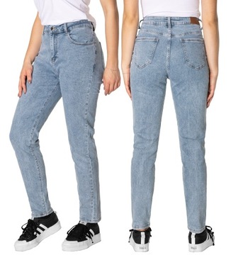 Jasne Spodnie Damskie Mom Jeans Dżinsy Zwężane Wysoki Stan Strecz 6700 W44