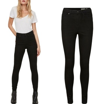 Vero Moda Czarne Damskie Jeansy Spodnie Jeans Rurki Skinny Short XS 34