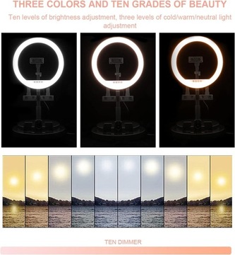 Кольцевая лампа для селфи с подставкой и держателями для телефона.