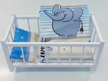 BIAŁE DREWNIANE ŁÓŻECZKO DLA LALEK + POŚCIEL 3 elementy