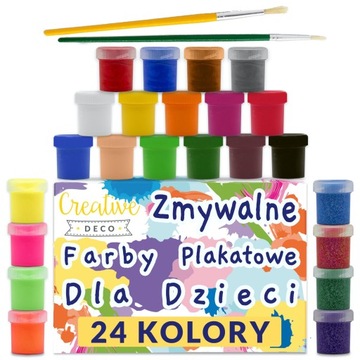 Farby plakatowe szkolne nietoksyczne zestaw dla dzieci 24 kolory x 20ml