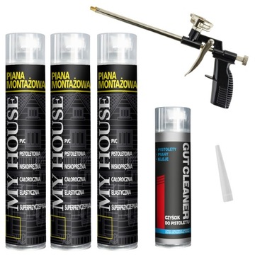 Piana montażowa niskoprężna pistoletowa 750ml CZYŚCIK PISTOLET do pianki