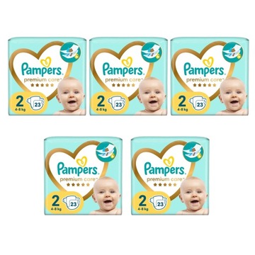 5x Pieluchy PAMPERS Premium Care roz 2 (4-8 kg) 23 szt