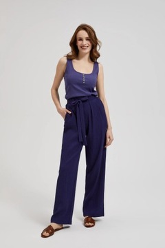 Spodnie z szerokimi nogawkami i wiązaniem fioletowe XS od MOODO