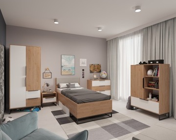 Komplet do pokoju nastolatka LANDON hikora / biały nowoczesny loft