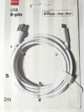 Kabel iPhone 2m biały Hema