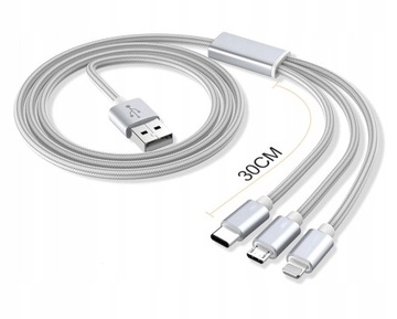КАБЕЛЬ ДЛЯ ЗАРЯДКИ 3в1 для IPHONE MICRO USB TYPE-C