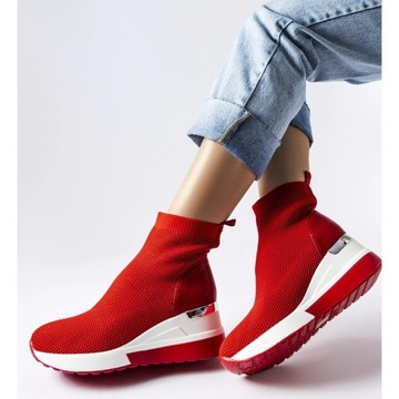 Czerwone sneakersy na koturnie z tkaniny r.39