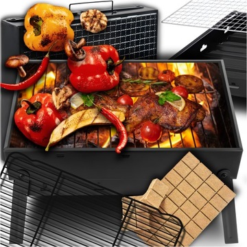 GRILL OGRODOWY WĘGLOWY TURYSTYCZNY PRZENOŚNY SKŁADANY PIKNIKOWY + PODPAŁKA