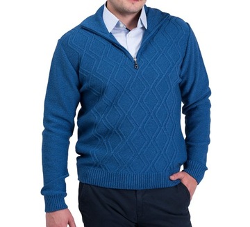 SWETER MĘSKI Z WYŻSZYM KOŁNIERZEM - NIEBIESKI 3XL