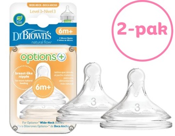 Dr Browns SMOCZKI DO BUTELKI 6m+ Poziom 3 Smoczek SZEROKA SZYJKA 2pak