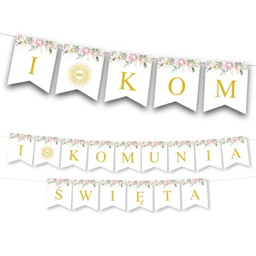 Girlanda I Komunia Święta komunijna baner liście
