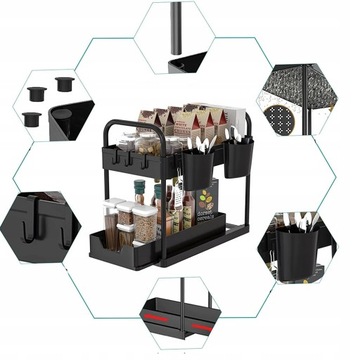 REGAŁ ORGANIZER KUCHENNY NA BLAT CZARNY 2 POZIOMY