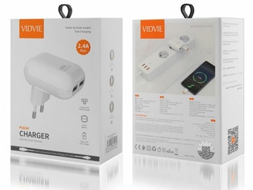 DOBRA UNIWERSALNA KOSTKA ŁADOWARKA SIECIOWA 2xUSB 2,4A KABEL USB TYP-C