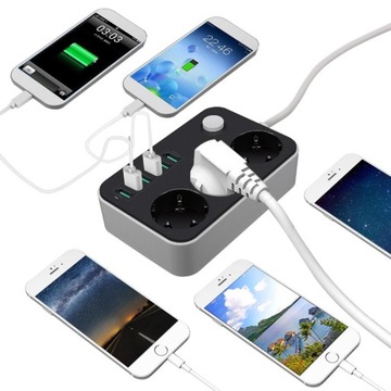 УДЛИНИТЕЛЬ ПИТАНИЯ НА 3 РОЗЕТКИ С ПОРТОМ USB Х 6 ШТ. ДЛУГА 1,8 М