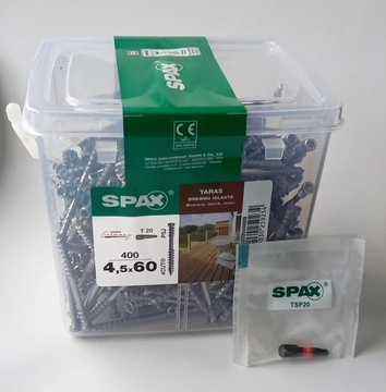 SPAX Wkręty do drewna tarasowe SPAX-D Wirox C4 4,5x60 - 400 szt BIT GRATIS
